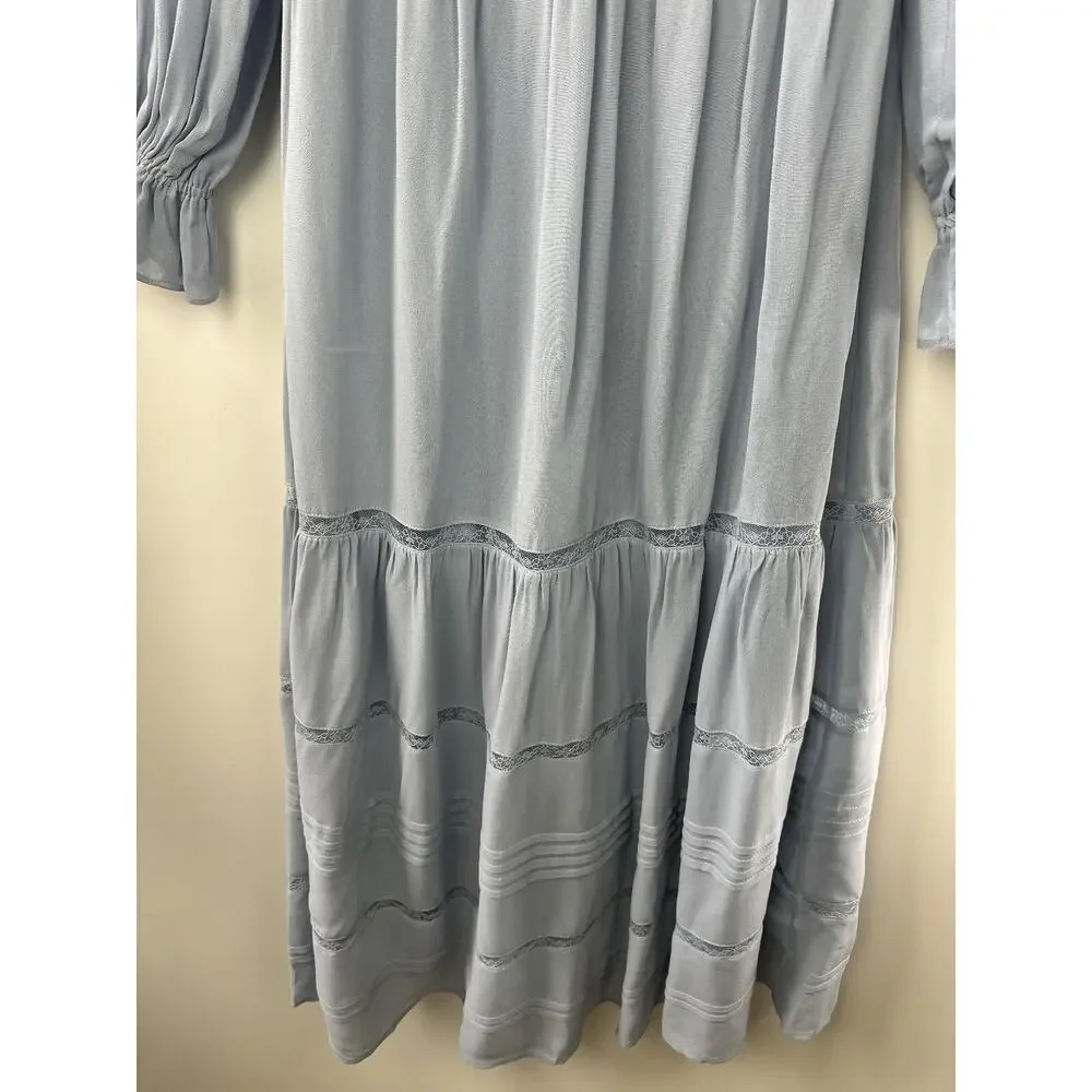 Reformation Jessy Dress Smocked Midi Dress Mineral Blue Boho Women's Size 6 - Picture 5 of 16